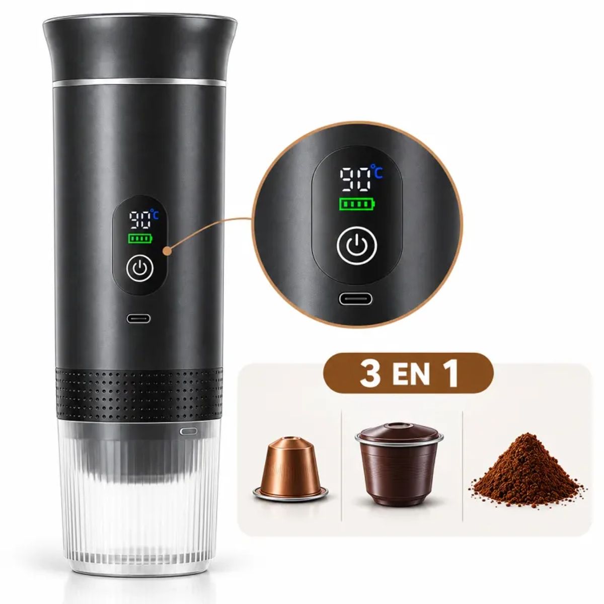 ESTILODOMUS - Cafetera Espresso Portátil 3 en 1  Calienta y Extrae Café Automáticamente