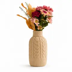 GENERICO - Jarrón Plástico estilo tejido Beige 19 cm para el Hogar