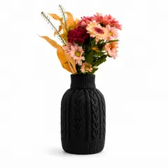 GENERICO - Jarrón Plástico estilo tejido Negro 19 cm para el Hogar