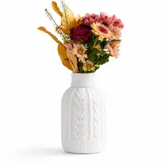 GENERICO - Jarrón Plástico estilo tejido Blanco 19 cm para el Hogar