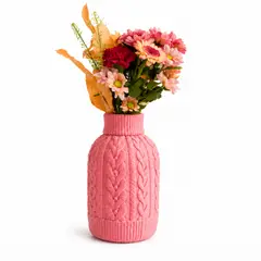 GENERICO - Jarrón Plástico estilo tejido Rosa 19 cm para el Hogar