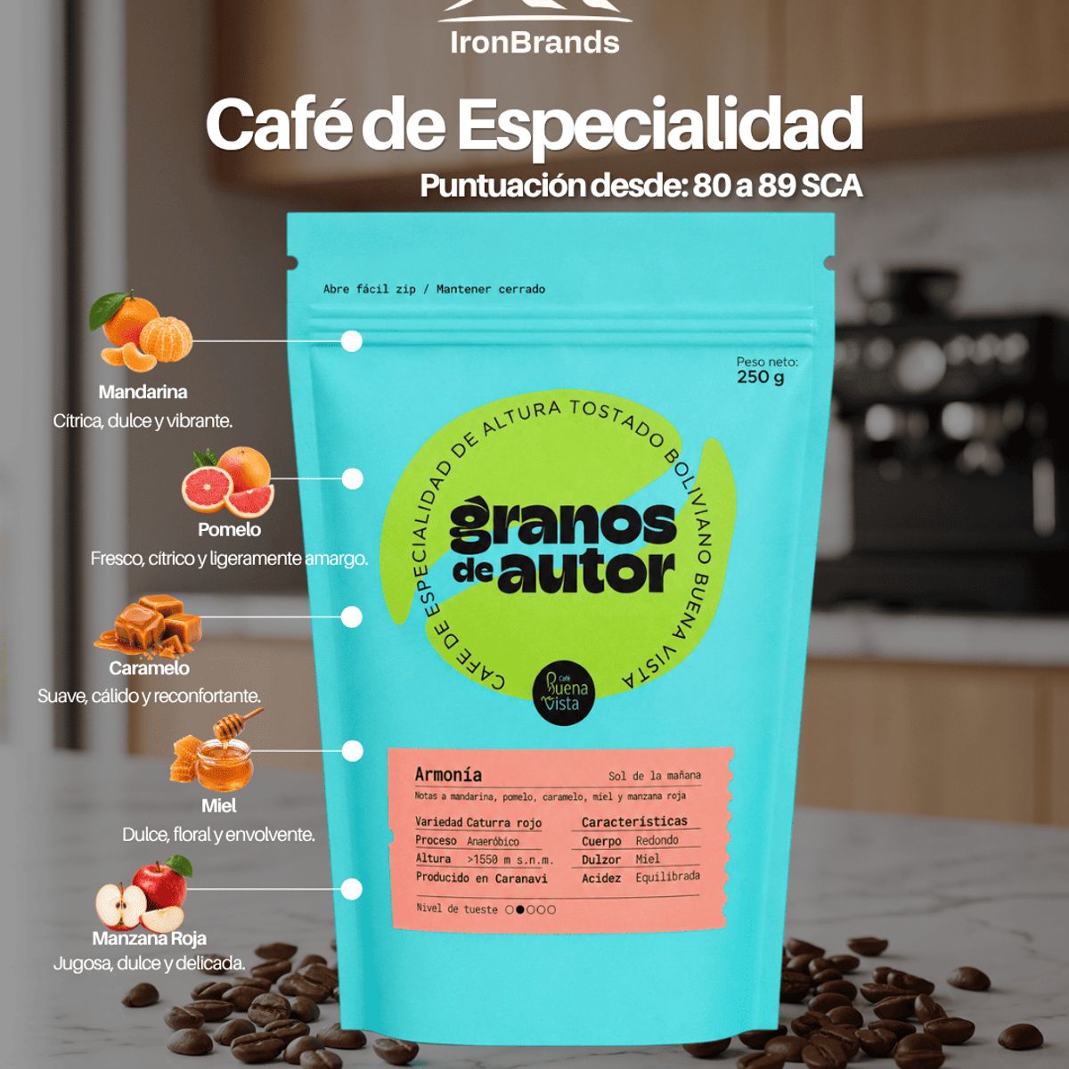 BUENAVISTA - Café En Grano De Especialidad 250g - Bolivia - Armonía
