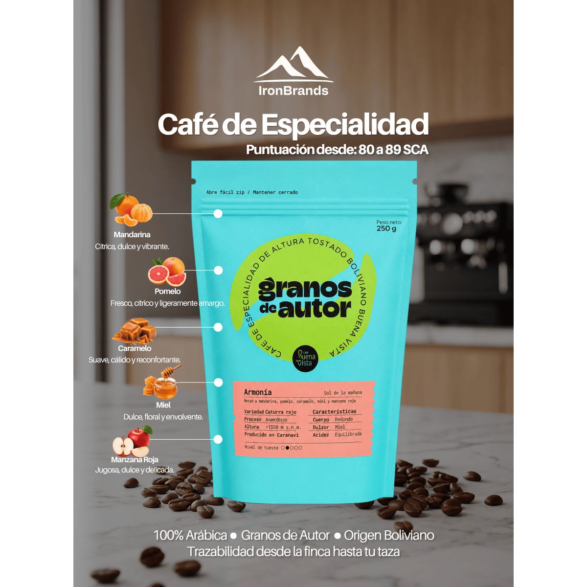BUENAVISTA - Café En Grano De Especialidad 250g - Bolivia - Armonía