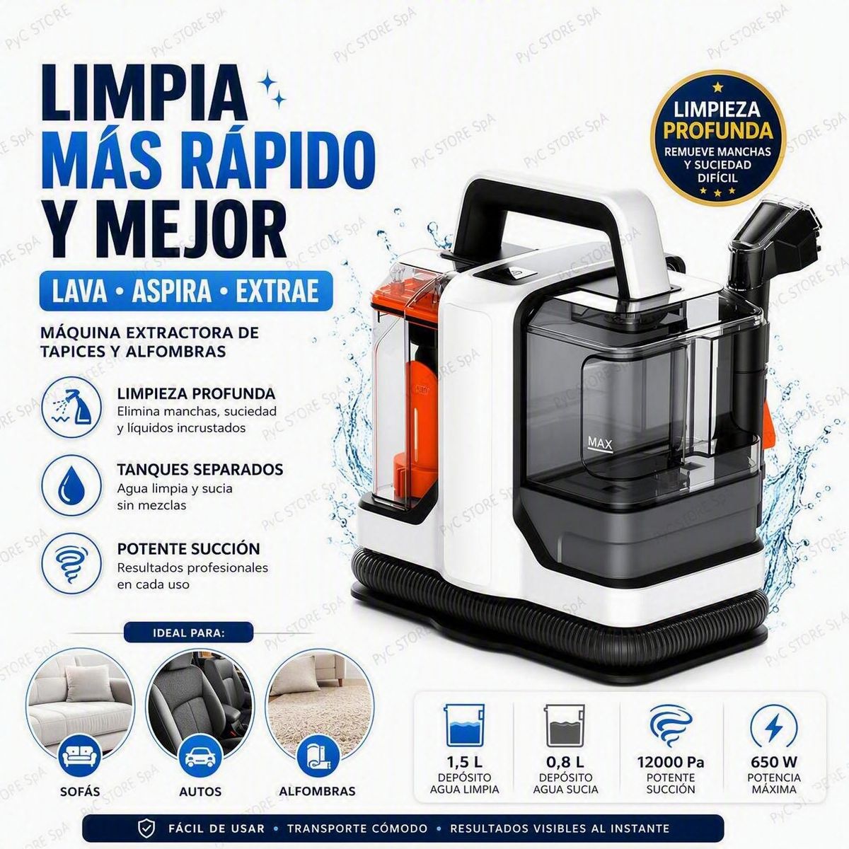 MOVI - Aspiradora Lavadora de Tapices | Elimina Manchas y Olores