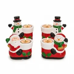 GENERICO - Set 4 Portavelas Navideños Papá Noel Muñeco Nieve Decoracion