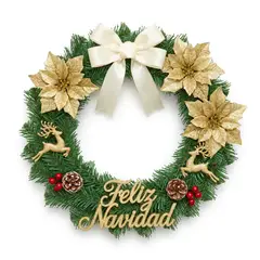 GENERICO - Corona Navideña Feliz Navidad Dorada 40cm Decoración Navidad