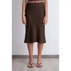 NICOPOLY - Falda Tipo Satín Café Mujer