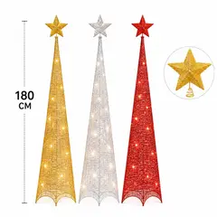 GENERICO - Árbol de Navidad Decorativo 180 cm con Estrella Pirámide Luces LED Rojo
