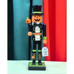 DULCE RESPLANDOR - Cascanueces Madera Calabaza Halloween (25 cm) más guirnalda