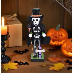 DULCE RESPLANDOR - Cascanueces Madera Esqueleto Halloween (25 cm) más banderines