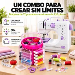 MOVI - Kit Máquina De Coser Portátil 12 Diseños De Puntada Con Costurero Circular