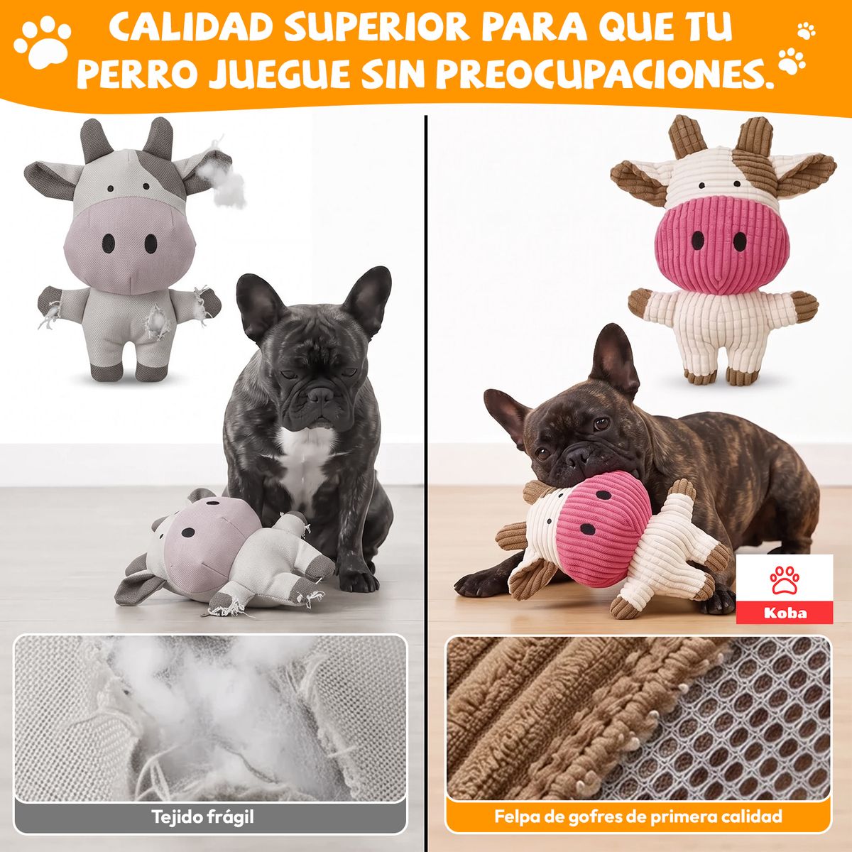 KOBA - Set 7 Juguetes Para Perros De Cuerda Y Peluche Con Sonido