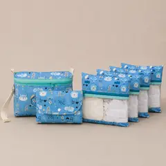 ELAB PROPIA - Kit Maternal Organizacion, Pañalera Bebe + Mudador + 4 Estuche Ropa - Color Azul