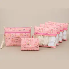 ELAB PROPIA - Kit Maternal Organizacion, Pañalera Bebe + Mudador + 4 Estuche Ropa - Color Rosa