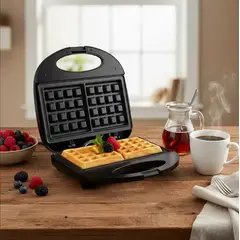 GENERICO - Máquina de Hacer Waffles Antiadherente Raf 242 Negro 2 Porciones