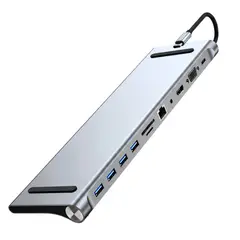 NOVYSTOR - Adaptador USB-C 11 en 1 Hub Multipuerto con HDMI 4K VGA USB 3.0 RJ45 SD TF PD Carga Rápida para PC