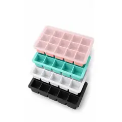 GENERICO - Pack 2 Hielera Tapa Cubeta Molde Hielo Silicona 15Cubos Multicolor