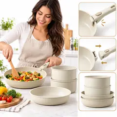 EVERSO - Batería de Cocina 6Piezas Antiadherente con Mango Desmontable Apta Inducción