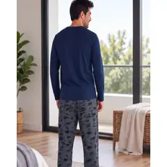 MYLHOGAR - Pijama Hombre Talla M Manga Larga Estampado Frontal Suave