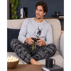 MYLHOGAR - Pijama Hombre Talla M Manga Larga Estampado Frontal Suave
