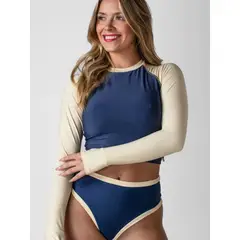 DAIKIRI BIKINIS - Bikini Surf Daikiri Mujer Corta Manga Larga Azul Marino Crema Protección UV50+