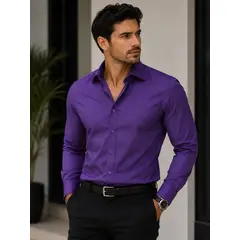 XPRESS RECHARGE - Camisa de vestir lisa para hombre formal y elegante