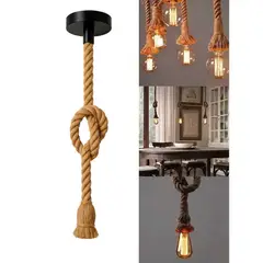 IRM - Lampara Colgante Cuerda De Yute Rustica Estilo Retro Vintage Con Soquete E27 Para Techo