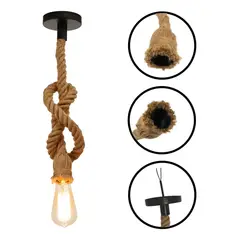 IRM - Lampara Colgante Cuerda De Yute Rustica Con Ampolleta LED Filamento Vintage E27 Techo