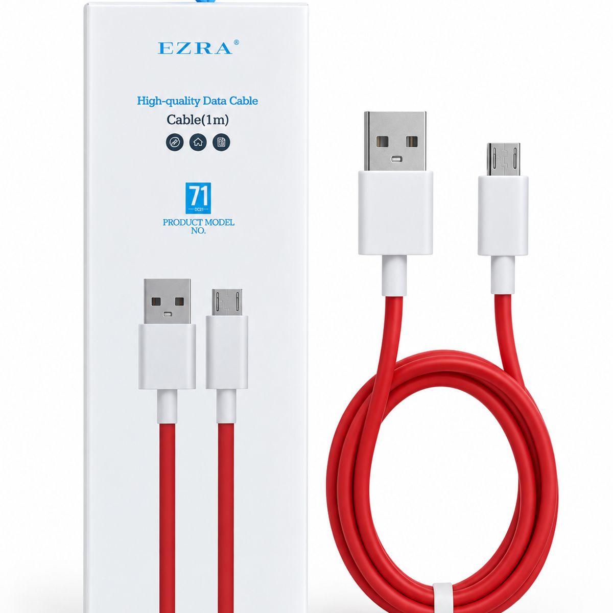 EZRA - Cable Micro USB V8 1 Metro Rojo para Carga y Transferencia de Datos