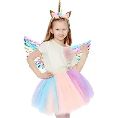GENERICO - Conjunto De Disfraz Unicornio Para Niña Con Diadema Alas Y Tutú BELUG