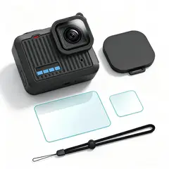 GENERICO - Kit Protector Carcasa Silicona + Tapa Lente + 2 Micas Vidrio Templado Para GoPro Hero 4K 2024