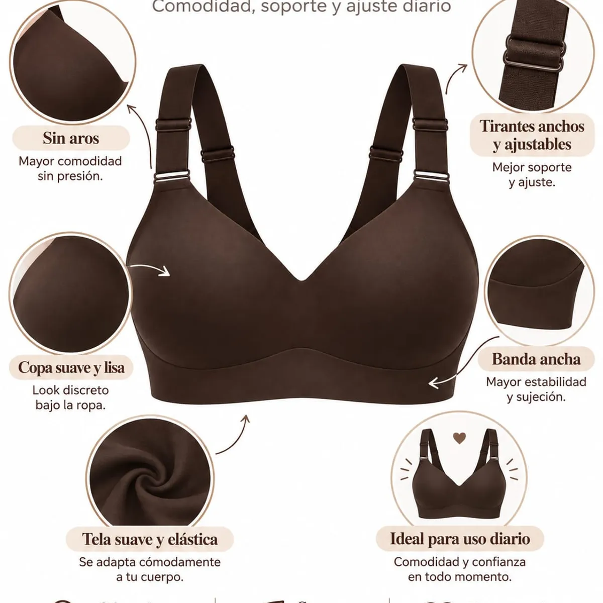 OMAS - Sosten Jelly Sin Fierro  Sin Costura  Efecto Alisador y Gran Firmeza  Tallas Grandes XL a 4XL