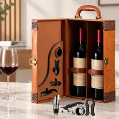 GENERICO - Caja Para Vinos Maleta Cuero Con Accesorios Kit Regalo