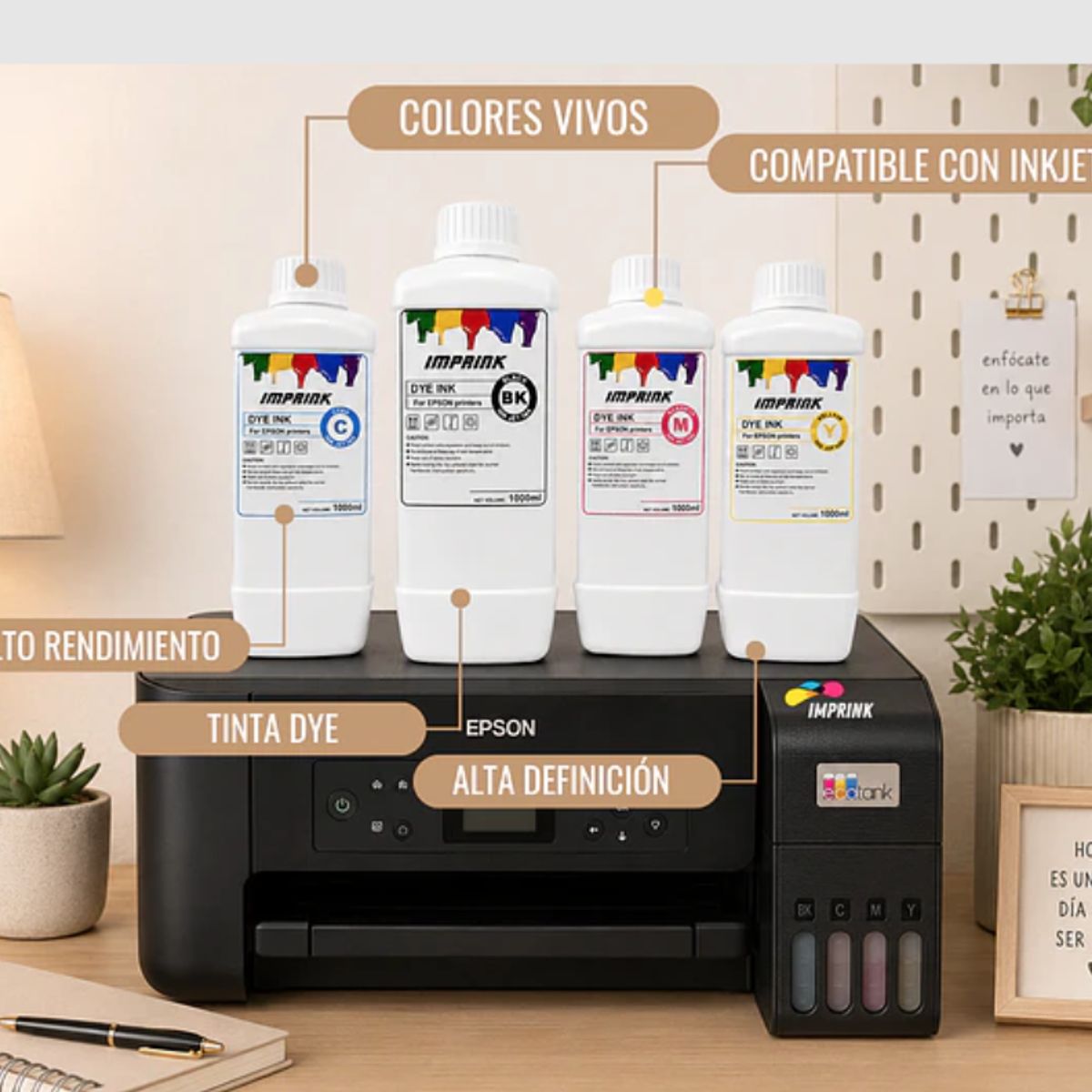 IMPRINK - Tinta Dye Premium Para Impresoras Epson Ecotank 1000 Ml
