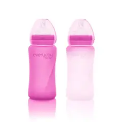 EVERYDAY BABY - Mamadera de vidrio termosensible 240 ml - Rosado