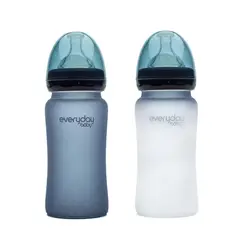 EVERYDAY BABY - Mamadera de vidrio termosensible 240 ml - Blueberry
