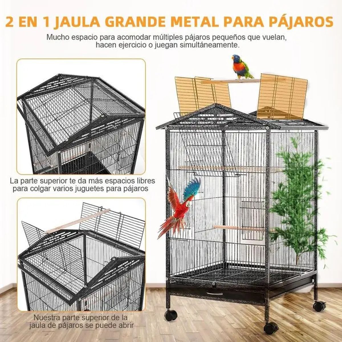 GENER - Jaula Metálica Grande con Ruedas para Mascotas 97cm