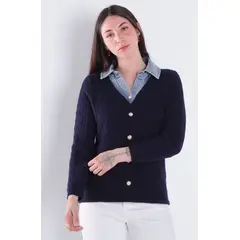 WADOS - CHALECO MANGA LARGA ESCOTE V CON BLUSA DENIM