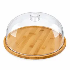 TOPSOC - Bandeja de Bambú con Tapa Acrílica 28 cm para Tortas y Alimentos