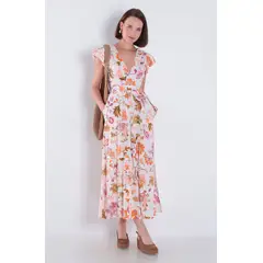 WADOS - VESTIDO ESTAMPADO MANGA CORTA ESCOTE V