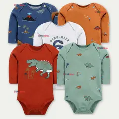 TEDMIMAK - Pack 5 Bodys Manga Larga %100 Algodón Niño Baby Dino