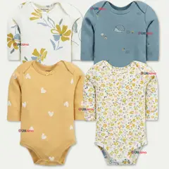 TEDMIMAK - Pack 4 Bodys Manga Larga %100 Algodón Niña Baby sunny
