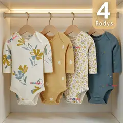 TEDMIMAK - Pack 4 Bodys Manga Larga %100 Algodón Niña Baby sunny