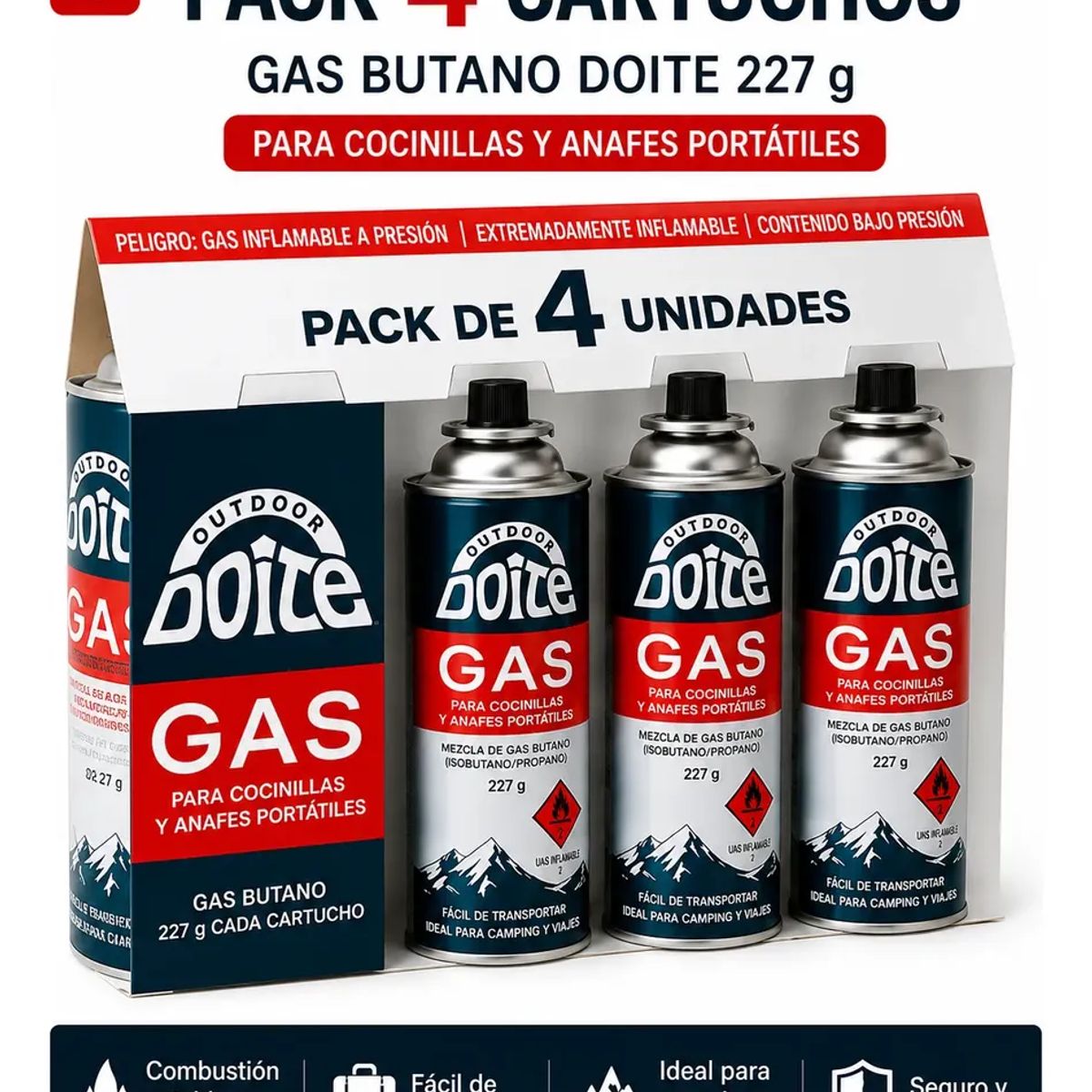 DOITE - Pack 4 Cartuchos Gas Doite 227 G Para Cocinilla Camping