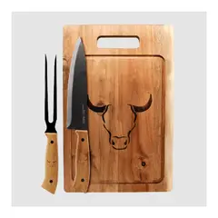 WAYU - Set Parrillero Tabla Cuchillo y Tenedor para Asados