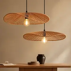 GENERICO - Pack x2 Lámpara Colgante Pantalla De Ratán Natural Estilo Boho Tejida