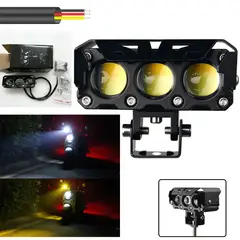 MOONCORE - Focos Led Moto 3 Lupas Auxiliar Neblinero Blanco Y Amarillo
