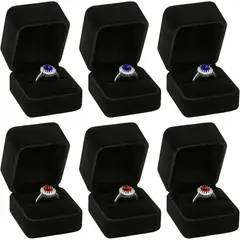 GENERICO - Set 6 Cajas para Anillo de Terciopelo Negro Elegantes para Compromiso y Boda