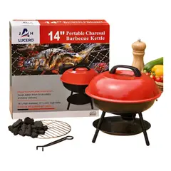 INDEPENDIENTE - Parrilla A Carbón Portátil Con Tapa De Acero Inoxidable Roja