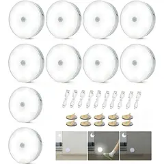 GENERICO - Pack 10 Lámparas Nocturnas LED con Sensor de Movimiento Recargables USB Luz Blanca Fría